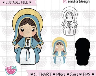 Virgin Mary clipart, SVG, EPS, PNG, Dxf, for Cricut, Silhouette, Sublimation, Personal and Commercial use