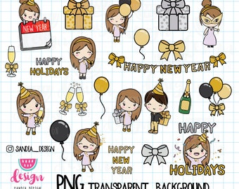 2021, new year, Light-Haired, Happy New Year, Girl, Clipart, Chibi Girl, Personal and comercial use
