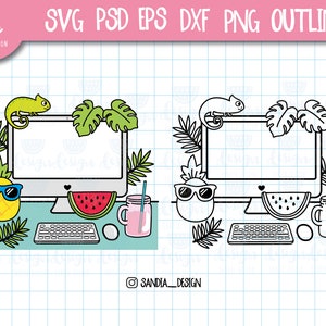 Doodle Summer Desk, SVG, PNG, PSD, contour, Travail, Utilisation personnelle et commerciale