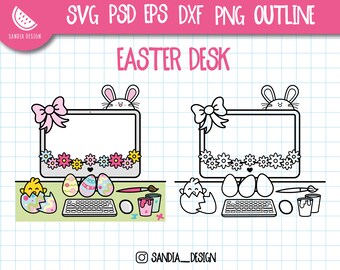 Doodle Ostern Schreibtisch, SVG, PNG, Umriss, Arbeit, persönliche und kommerzielle Nutzung