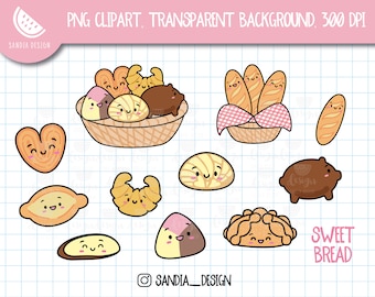 Kawaii Sweet Bread Clipart, Personal and comercial use
