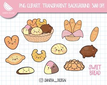 Kawaii Sweet Bread Clipart, Personal and commercial use