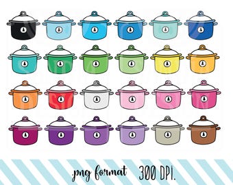 24 Doodle Crockpot Clipart. Personal and comercial use.