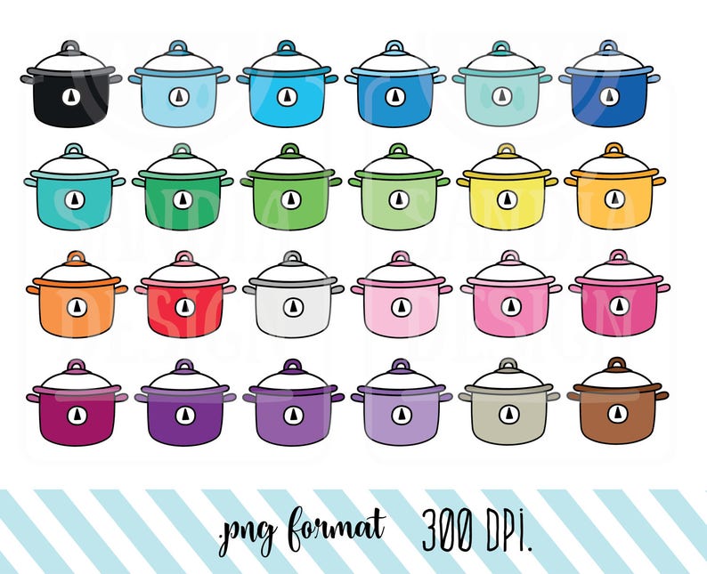 24 Doodle Crockpot Clipart. Personal and comercial use. image 1