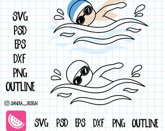 Doodle swimming, SVG, PNG, Psd, outline, personal and comercial use