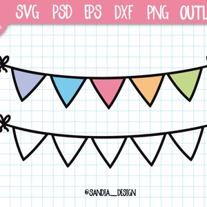 Doodle Bunting Banner, SVG, PNG, PSD, Umriss, persönliche und kommerzielle Nutzung