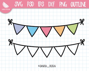 Doodle Bunting Banners, SVG, PNG, Psd, outline, personal and comercial use