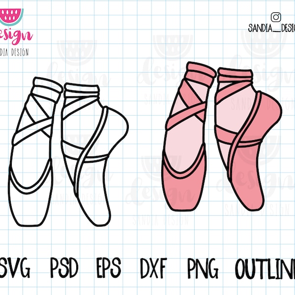 Doodle Ballet Shoes, Dancing, SVG, PNG, Psd, outline, personal and comercial use