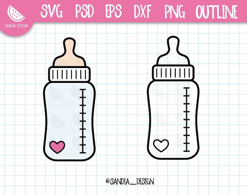 Doodle Feeding Bottle, Baby Bottle, SVG, PNG, Psd, outline, Personal and Commercial use image 1