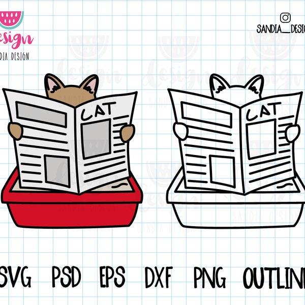 Boîte à litière pour chat Doodle, SVG, PNG, Psd, contour, utilisation personnelle et commerciale