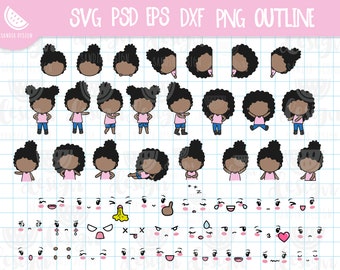 Afro Chibi Maker Emoji, SVG, Eps, PSD, PNG, Outline Clipart, Chibi Girl, Personal and commercial use