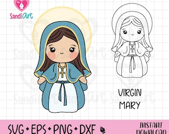 Jungfrau Maria Clipart, SVG, EPS, PNG, Dxf, für Cricut, Silhouette, Sublimation, persönlichen und kommerziellen Gebrauch