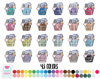 43 Doodle Laundry Basquet Clipart. Personal and comercial use.