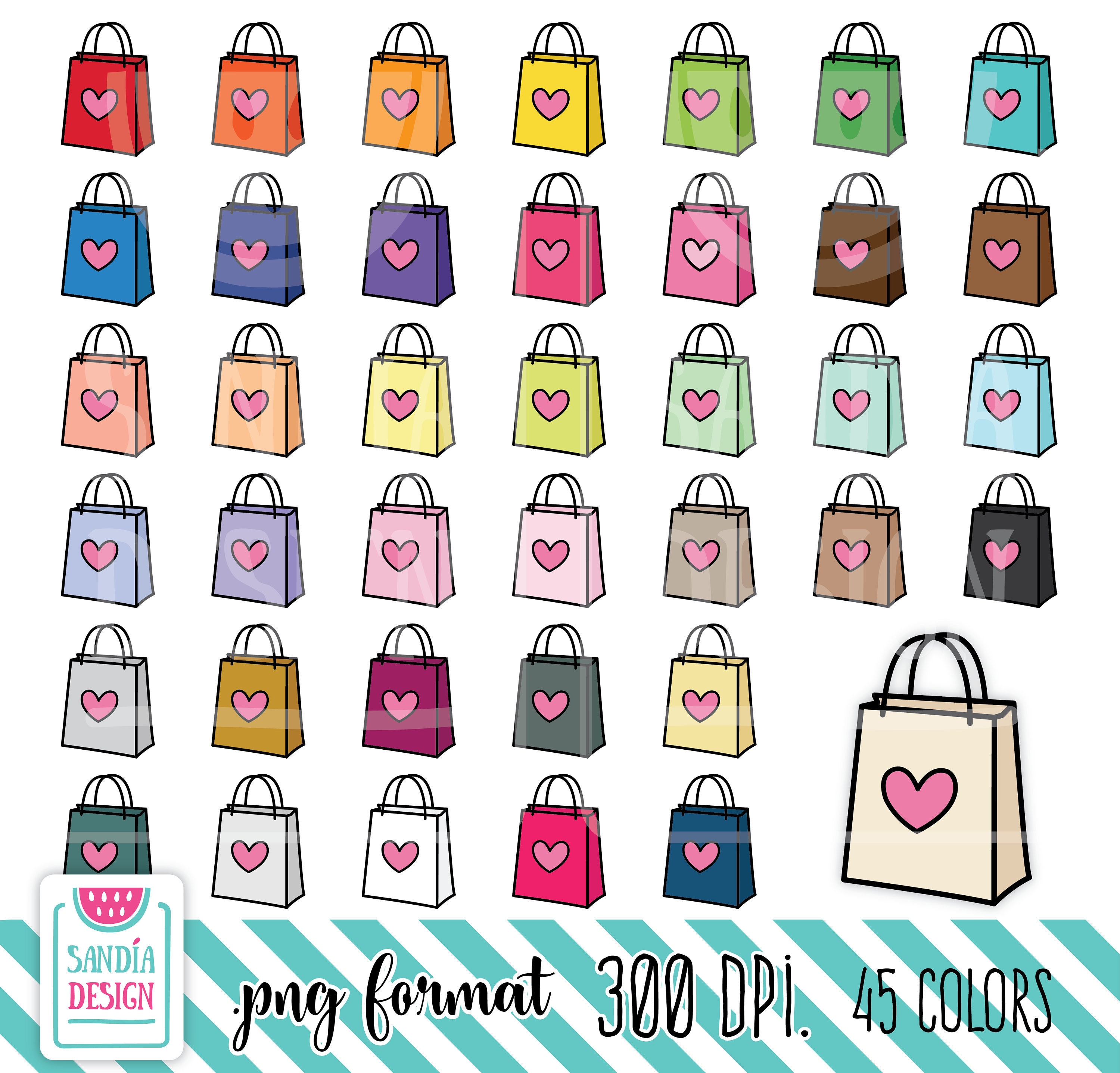 45 Doodle Shopping Bag Clipart. Personal and Comercial Use. 