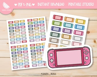 Printable Stickers Sheet, Doodle Switch Controller Stickers. Doodle Switch Controller, Switch Controller kawaii stickers. For personal use.