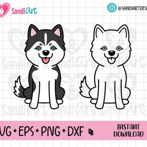 Husky Doodle, EPS, SVG, PNG, DXF, contour, clipart de chien, clipart d'animal de compagnie, usage personnel et commercial