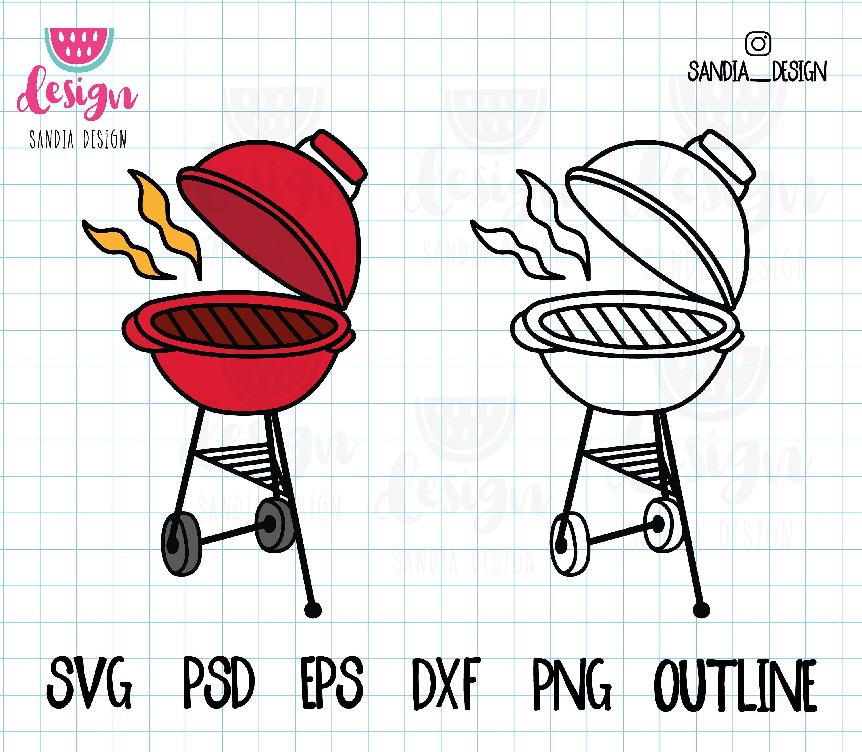 Doodle BBQ Grill SVG PNG Psd outline personal and | Etsy