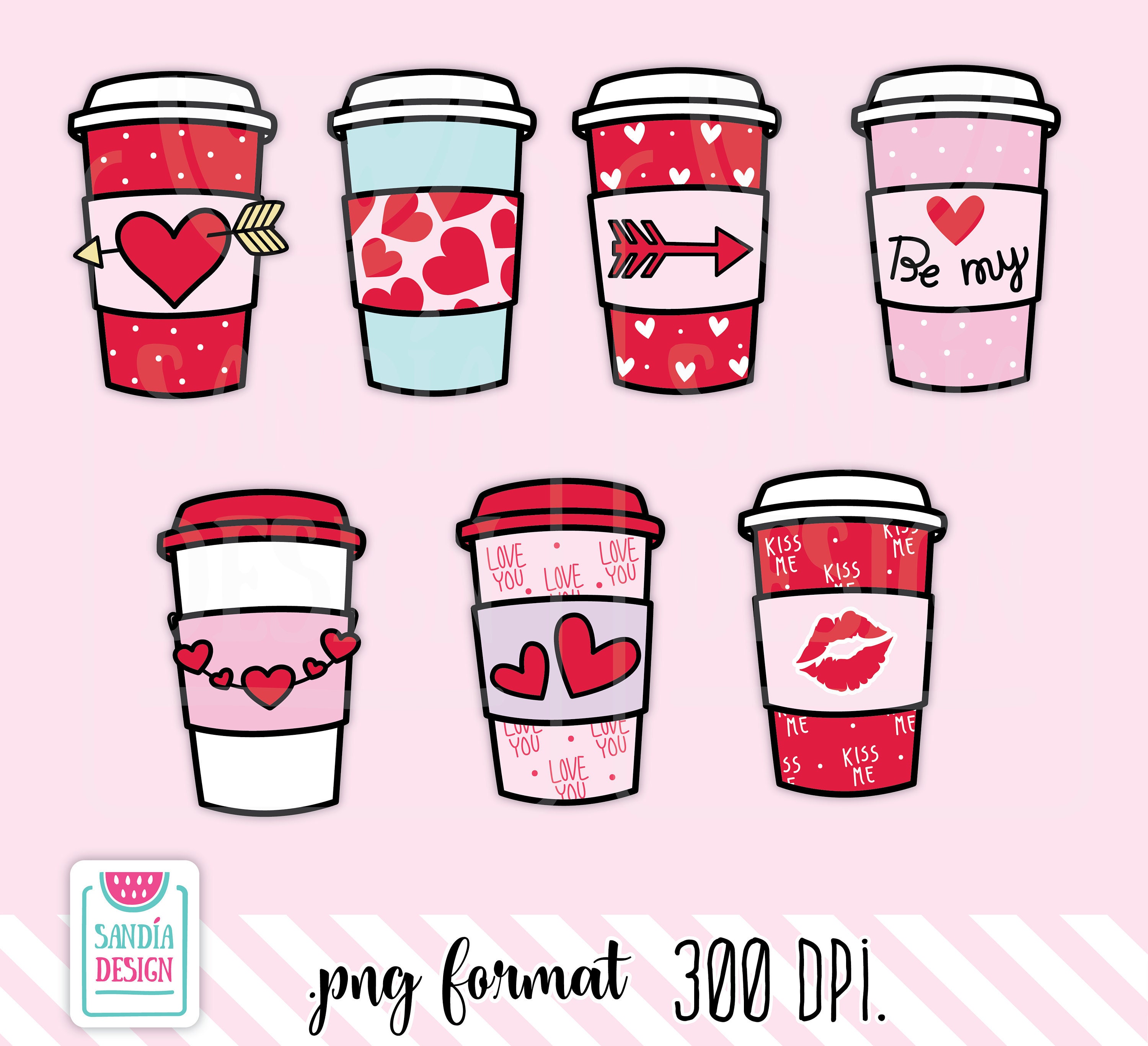 Cups Sticker Valentine's Day Latte Coffee Drinks Hearts - Temu