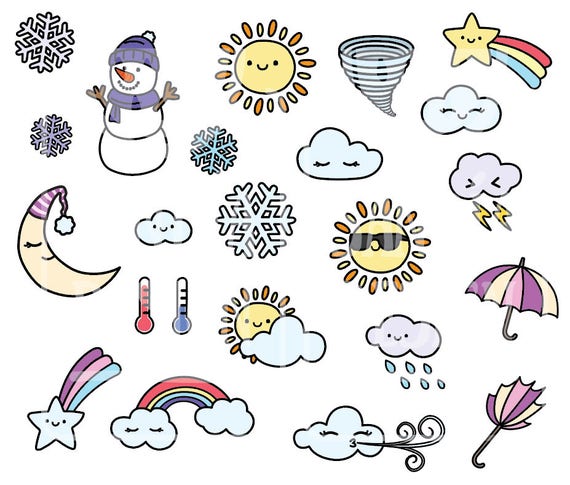 Download Doodle Weather Clipart. Kawaii and No Kawaii. Personal and ...