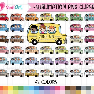42 Doodle School Bus Clipart, Back to School Clipart, Commercial use.