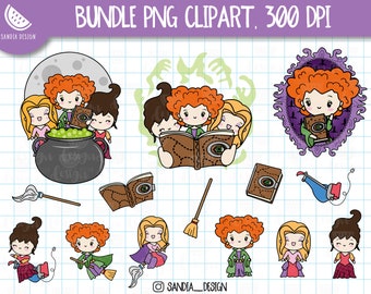 Süße Hexen, Chibi-Mädchen, Charaktere bündeln Clipart. Chibi-Mädchen. Persönliche und kommerzielle Nutzung.