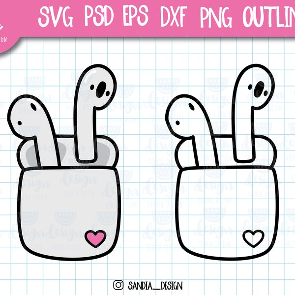 Doodle Ear pods, SVG, PNG, Psd, outline, personal and comercial use