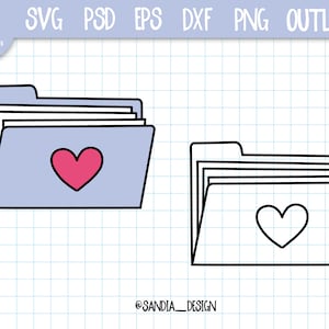 ハート付き落書きファイル フォルダー、SVG、PNG、Psd、アウトライン、個人および商用利用