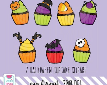 Doodle Halloween Cupcake Clipart. Personal and comercial use.