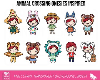 CHIBI Animal Crossing Inspired, Redhead Girl, Clipart, Chibi Girl, Personal and comercial use