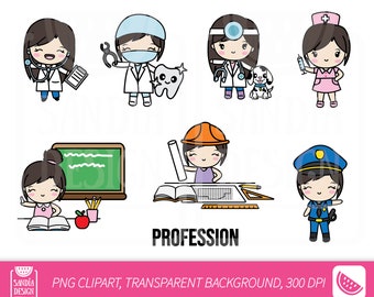 Dark-Haired Profession, Clipart, Chibi Girl, Personal and comercial use