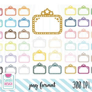 May include: A collection of colorful, rectangular sticker designs with star accents and dotted borders. The stickers come in various colors, including red, orange, blue, pink, and green. The image also includes the text "png format" and "300 DPI."