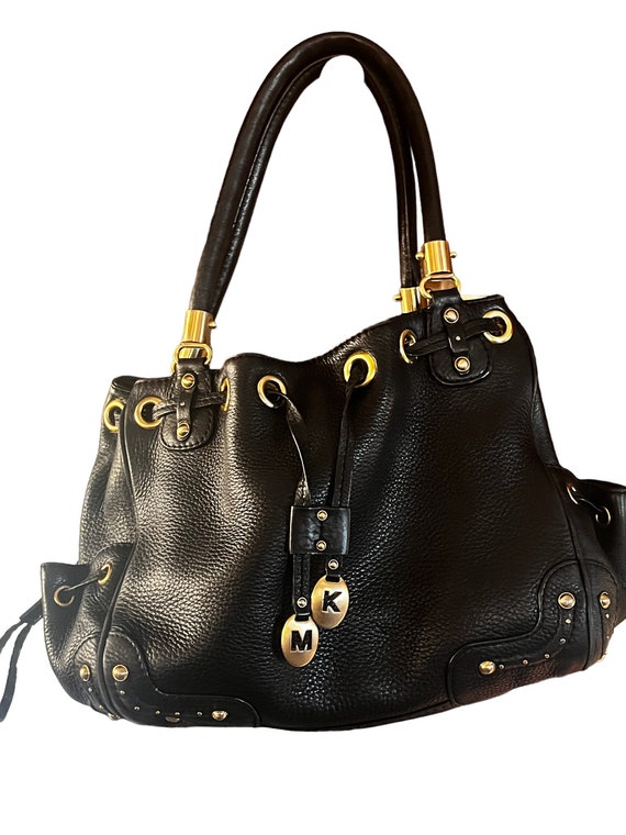 Michael Kors Double Top Handle Black Leather Gold Studded Bag - Etsy