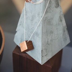 Gilded Geometric Cube Necklace // Mahogany Wood with Copper Leaf, Soft Cord and Copper 100% Hand-Crafted image 4