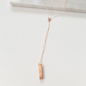 Gilded Wood Bar Lariat Necklace // Oak Wood and Copper Geometric, Y Style Delicate Dainty Minimalist image 2