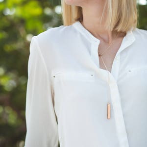 Gilded Wood Bar Lariat Necklace // Oak Wood and Copper Geometric, Y Style Delicate Dainty Minimalist image 10