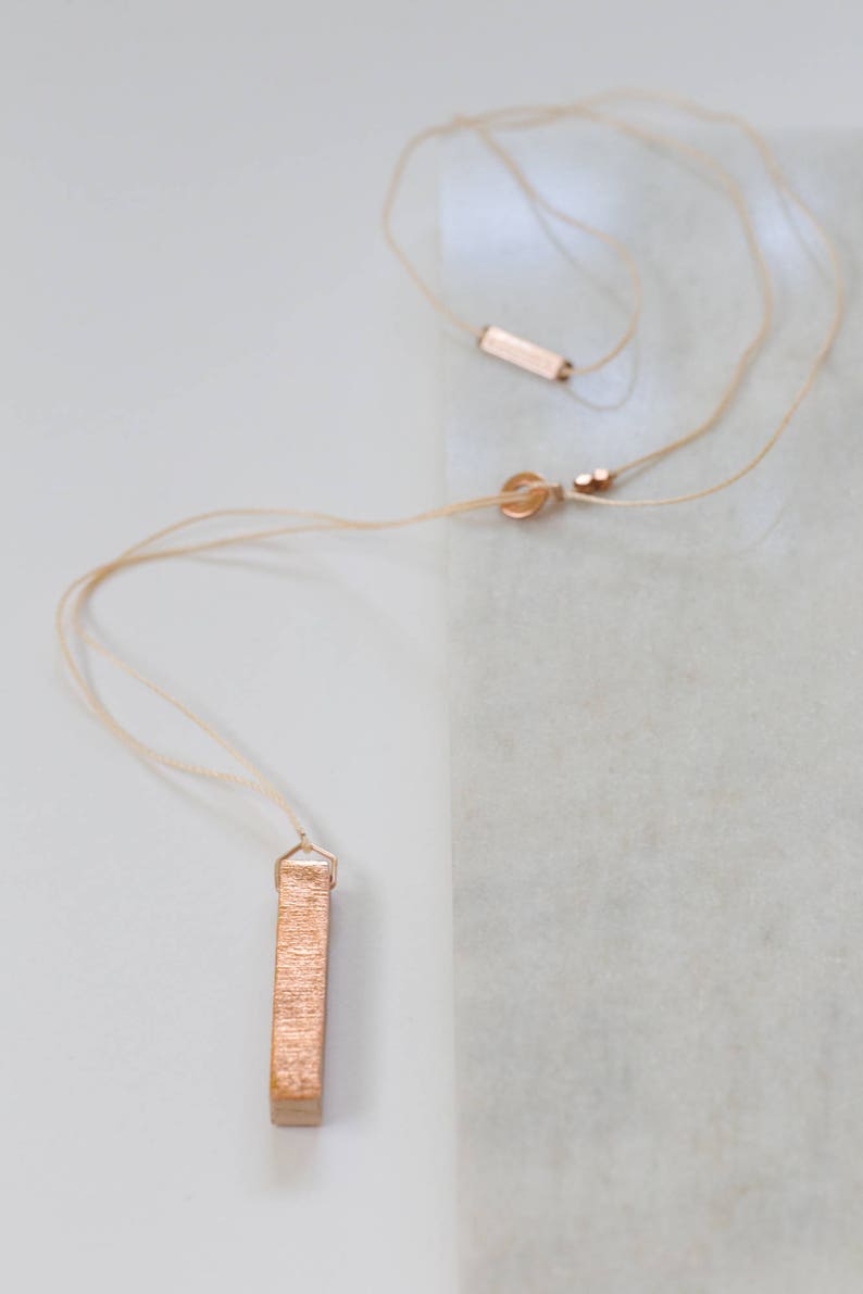 Gilded Wood Bar Lariat Necklace // Oak Wood and Copper Geometric, Y Style Delicate Dainty Minimalist image 8