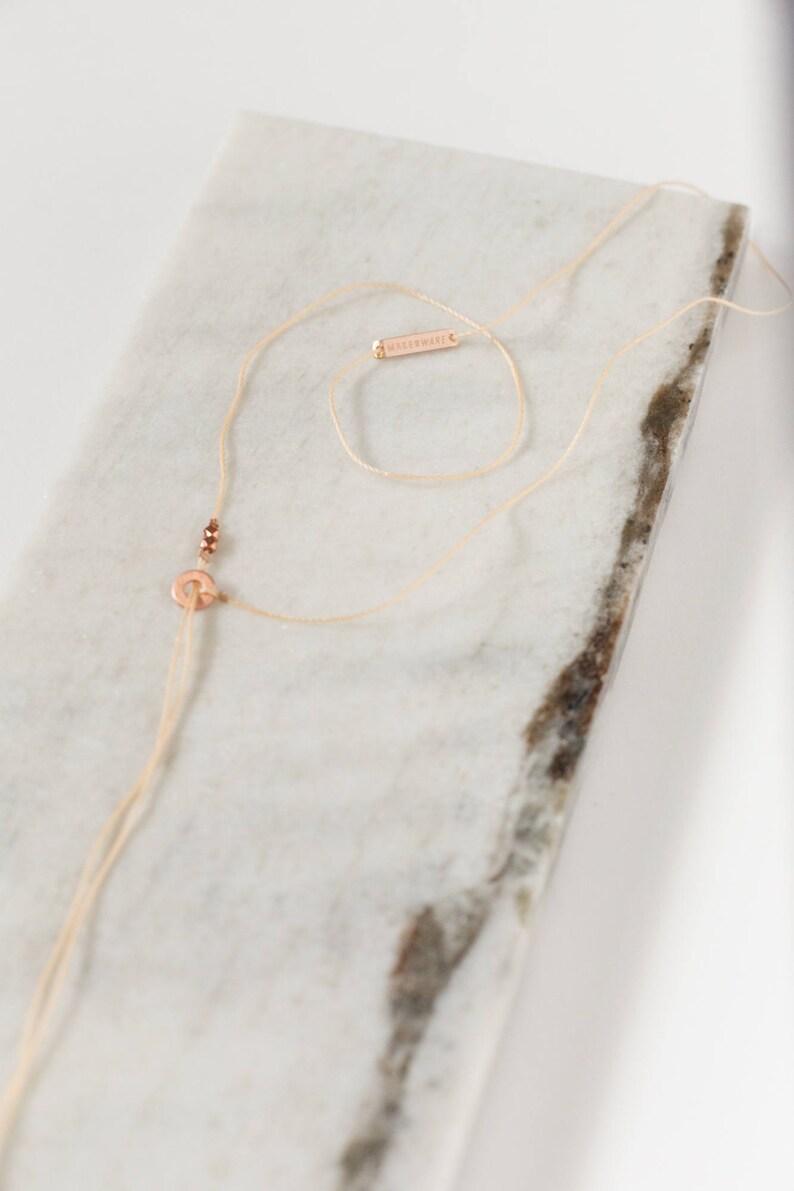 Gilded Wood Bar Lariat Necklace // Oak Wood and Copper Geometric, Y Style Delicate Dainty Minimalist image 9