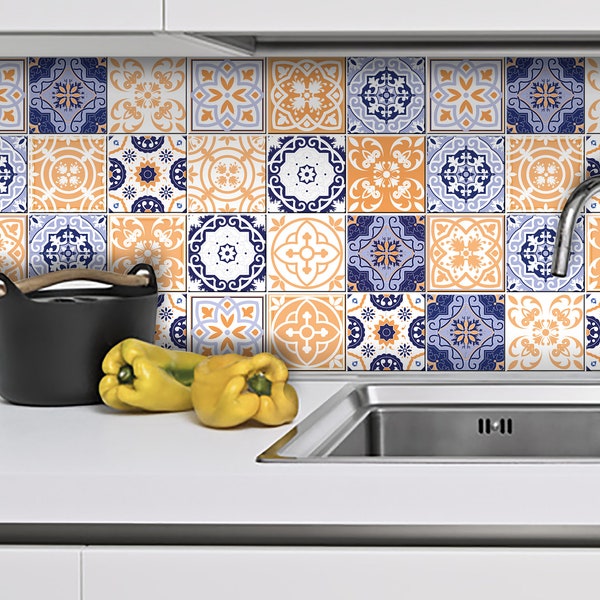 Splashback 24 tile stickers Mexican tile stickers mixed for walls Kitchendecals  bathroom Stair decals SB40