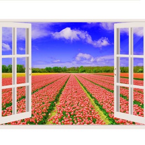 3D Fensterblumen Aufkleber, Fensterrahmen, 3D Wanddekor, Blumen Wandtattoos, Vinylaufkleber, Wandaufkleber, Schälen und Kleben vinyl W198