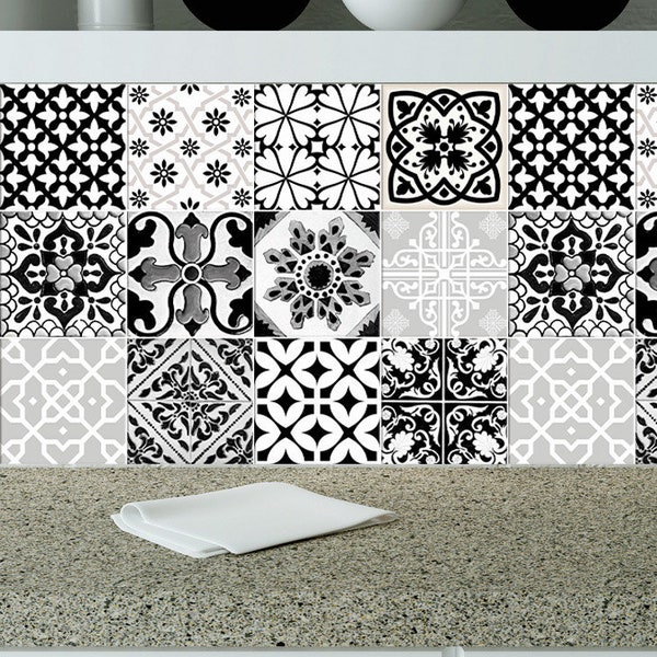 Tile Stickers Black and White Etsy
