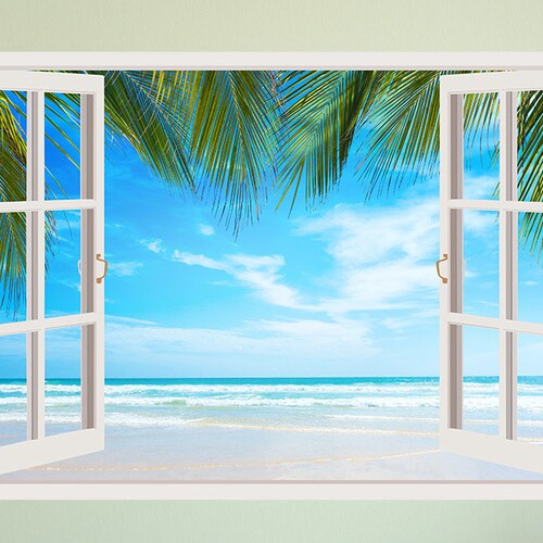 3D Window Beach Decal Plam Murals 3D Wall Decor Vinyl Wall Etsy UK