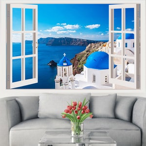 Greece wall-Decal, santorini murals  3D Wall Decor, Vinyl Wall Decals, Vinyl Stickers, Wall Stickers, Peel and Stick vinyl W33