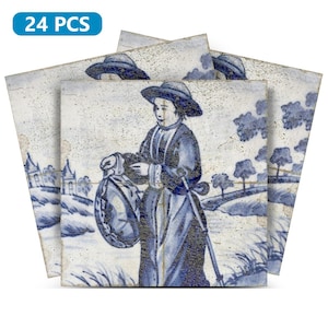 Peel And Stick Delft Vintage Blue Tile Stickers Backsplash Decor Authentic Design Model D26