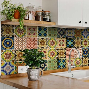 Bathroom tile Decals peel and stick backsplas stickers 24 Tiles Decals Tiles toilet Stickers mixed Tiles walls Kitchen Stairs  C36