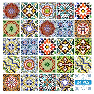 Set of 24 units tile stickers Back splash Talavera style stickers mixed for walls Kitchen bathroom Stair decals AB2