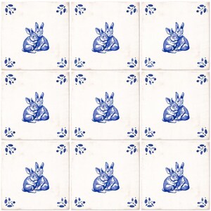 Rabbit Tile Set of 8 Blue Delft tile Vintage Peel and Stick Backsplash Tile Stickers Trends Delft blue tiles for kitchen backsplash D90