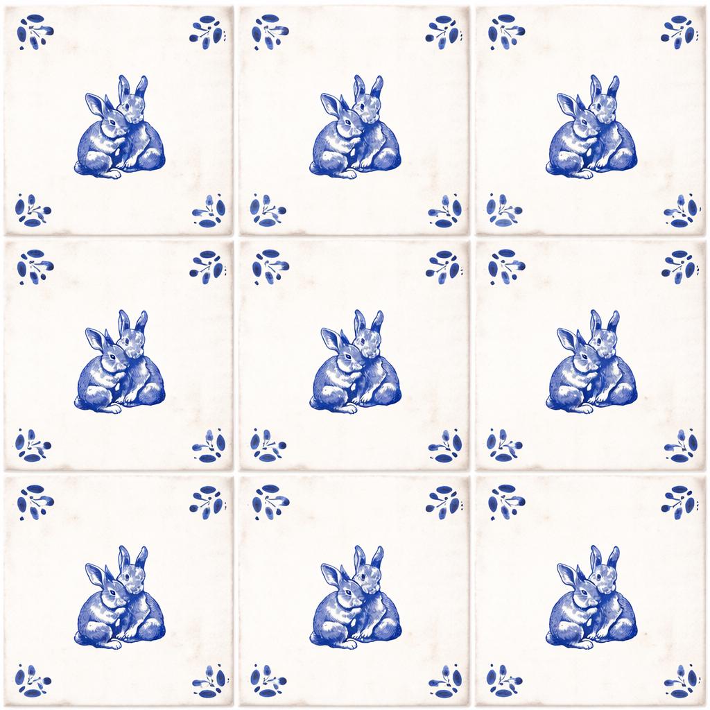 Delf Blue Rabbit Rabbit Tile Set of 8 Blue Delft Tile Vintage Peel and Stick Backsplash ...