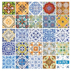 KITCHEN Bathroom decals Tile Sticker Set of 24 Tiles decal mixed Tiles for walls Kitchen home decoration Mexican tile HA4
