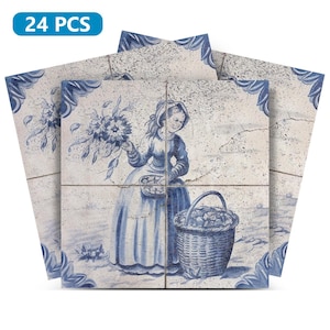 Peel And Stick Delft Vintage Blue Tile Stickers Backsplash Decor Authentic Design Model D22