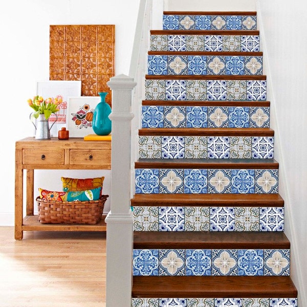 Splashback 24 tile stickers Mexican tile stickers mixed for walls Kitchendecals  bathroom Stair decals H402